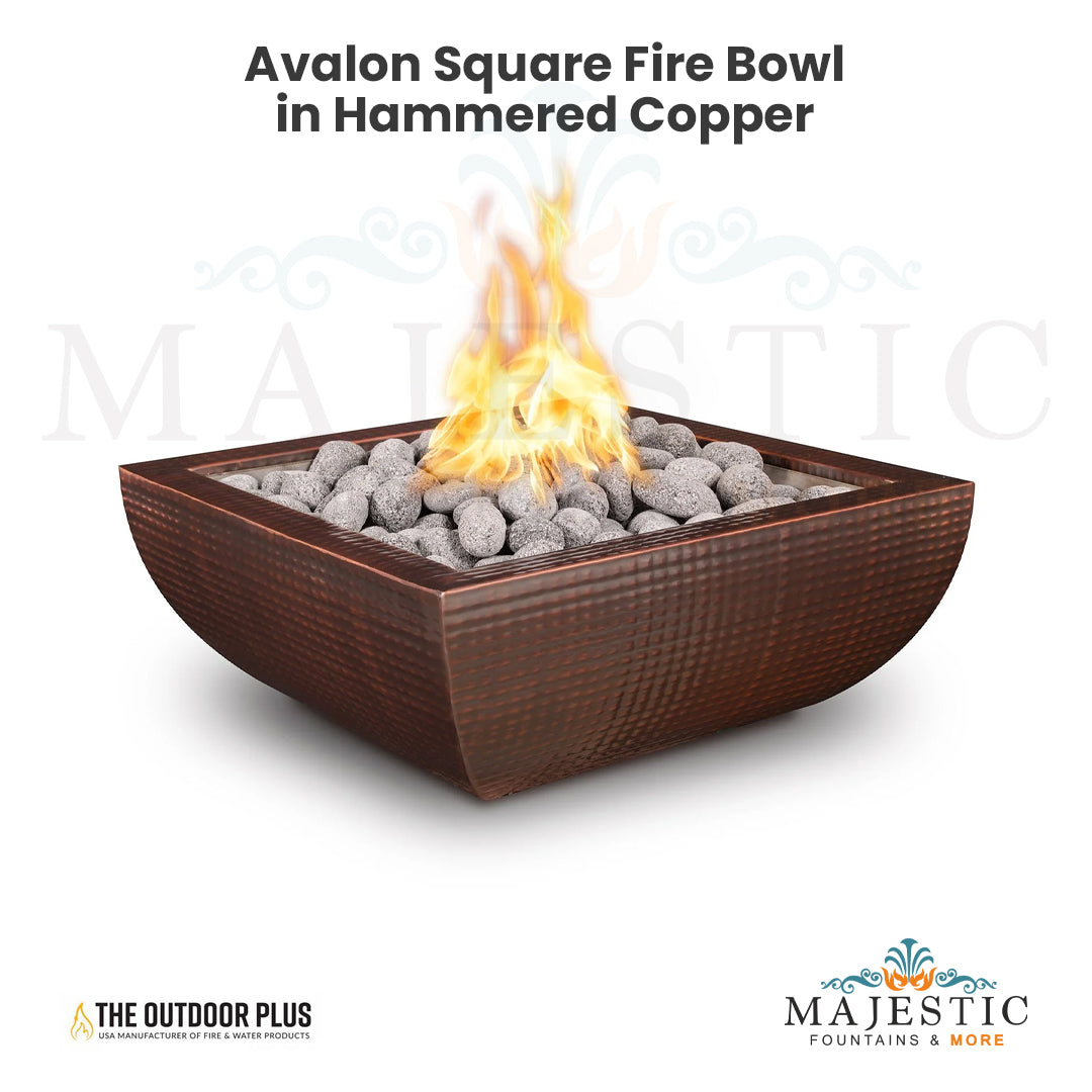 TOP Fires Avalon Square Fire Bowl in Hammered Copper by The Outdoor Plus - Majestic Fountains