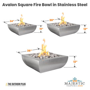 Avalon Square Fire Bowl in Stainless Steel Size - Majestic Fountains