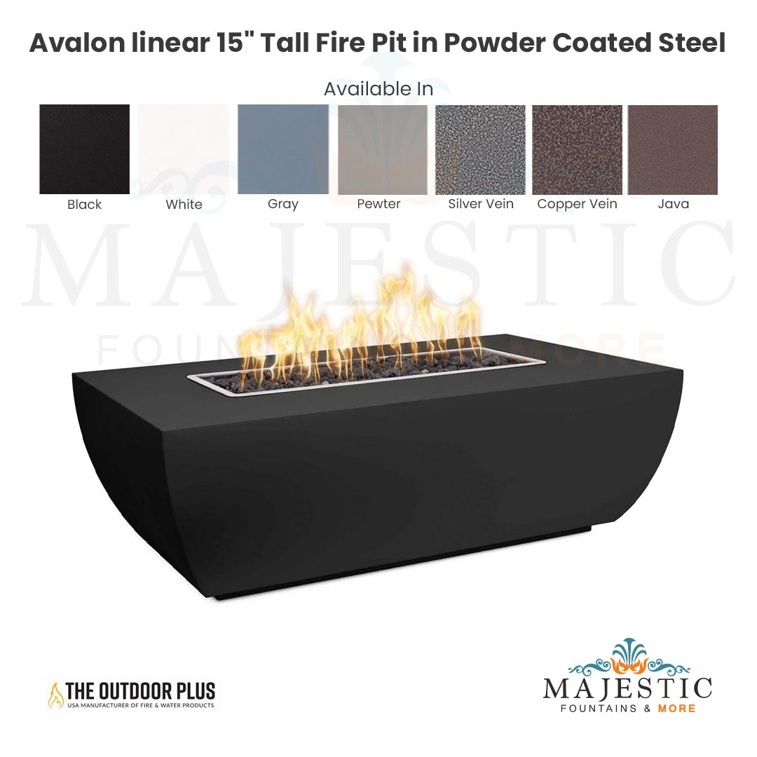 Avalon linear 15 Tall Fire Pit in Powder Coated Steel  - Majestic Fountains and More