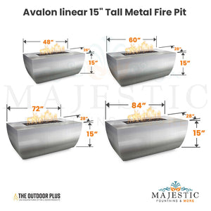 The Outdoor Plus Avalon linear 15" Tall Metal Fire Pit + Free Cover Size