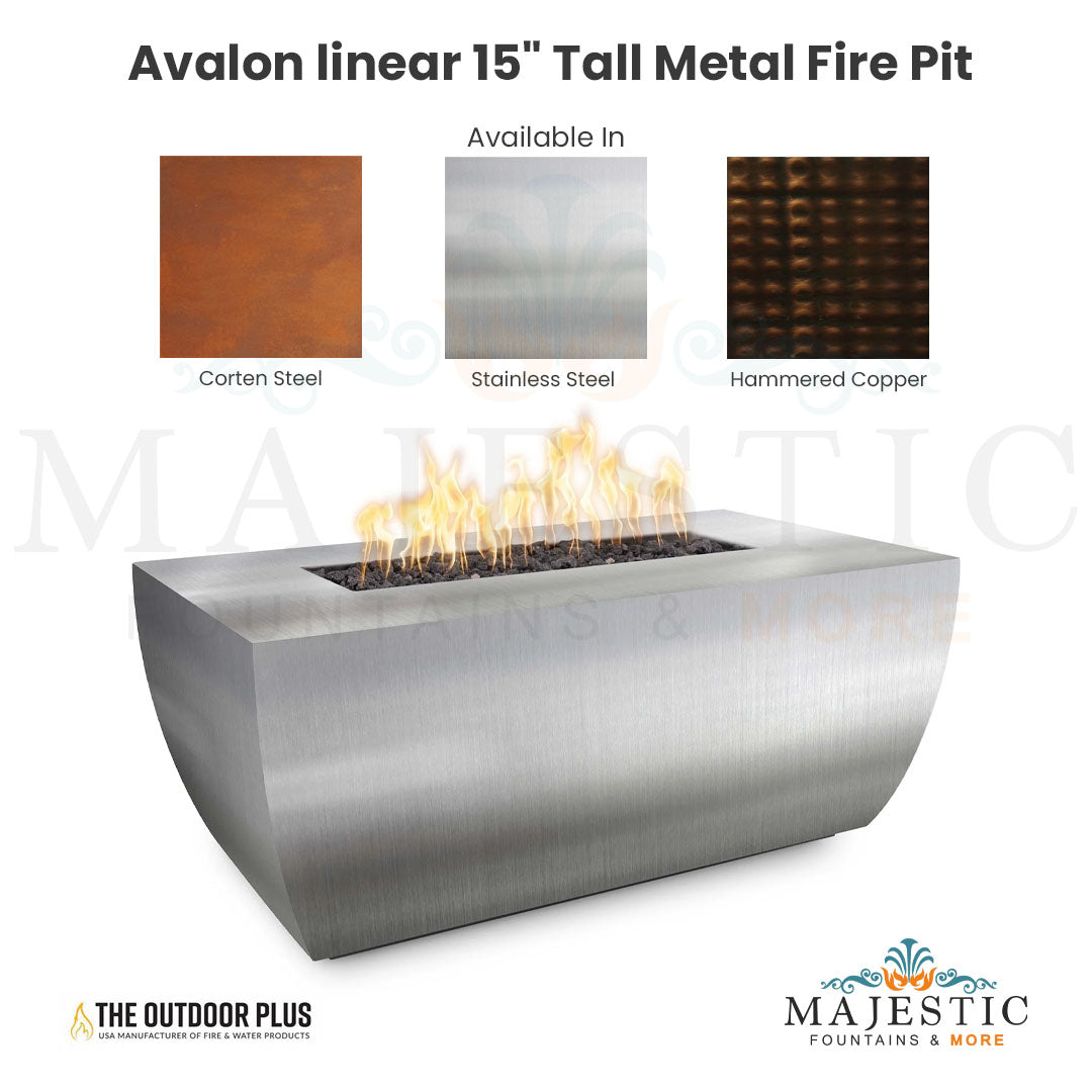 The Outdoor Plus Avalon linear 15" Tall Metal Fire Pit + Free Cover