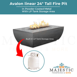 Avalon linear 24 Tall Fire Pit in Powder Coated Metal - Majestic Fountains