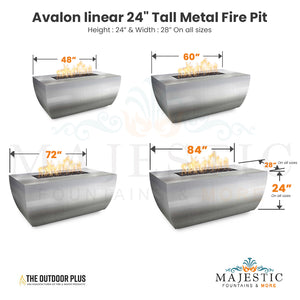 Avalon linear 24 Tall Fire Pit in Powder Coated Steel  Size - Majestic Fountains and More