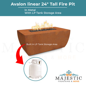Avalon linear 24 Tall Metal Fire Pit -  Majestic Fountains