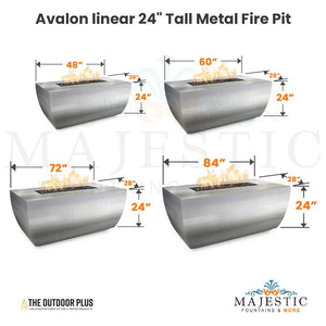 Avalon linear 24 Tall Metal Fire Pit Size - Majestic Fountains and More