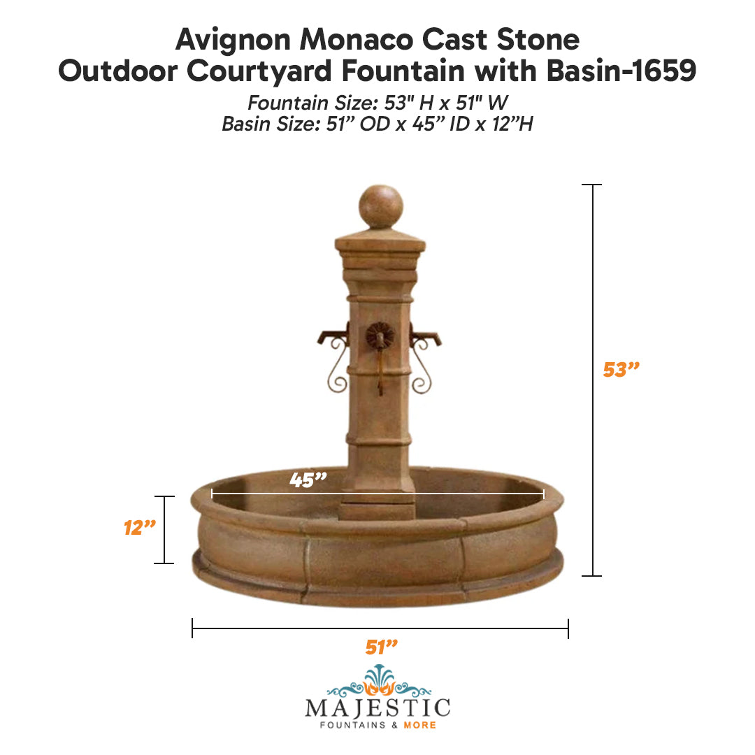 Avignon Concrete Outdoor Courtyard Fountain With Basin - 1661 - Majestic Fountains
