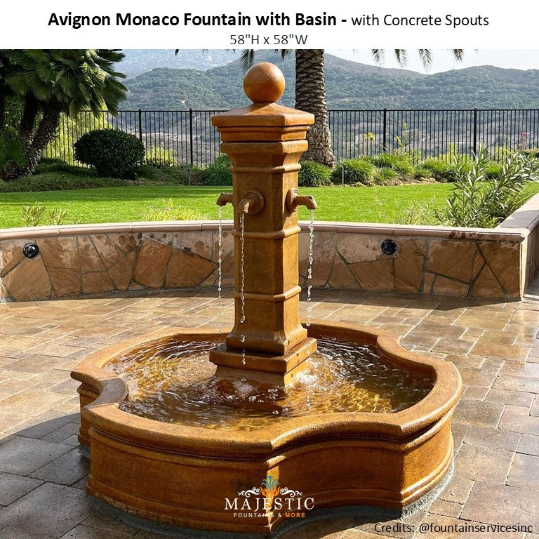Avignon Monaco Cast Stone Outdoor Courtyard Fountain with Basin-1659 - Majestic Fountains and More