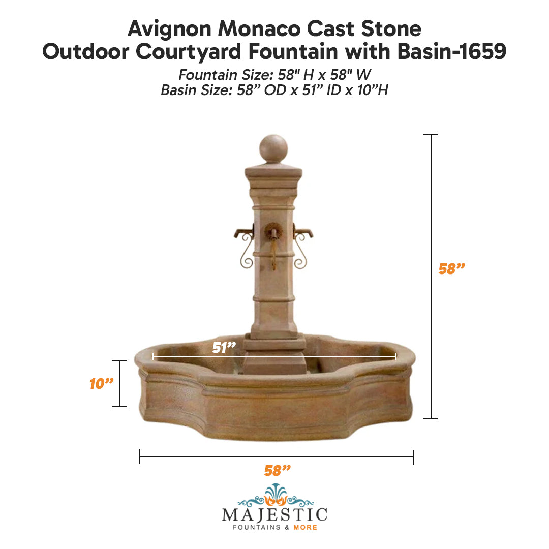 Avignon Monaco Cast Stone Outdoor Courtyard Fountain with Basin-1659 - Majestic Fountains