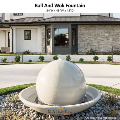 Ball And Wok Fountain in GFRC by Gist G-30F-WK-48 - Majestic Fountains.