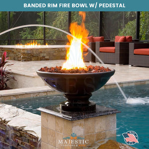 Banded Rim Fire Bowl W Pedestal in GFRC Concrete- Majestic Fountains and More