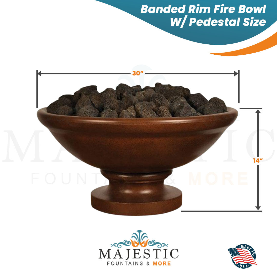 Banded Rim Fire Bowl W Pedestal in GFRC Concrete - Majestic Fountains and More