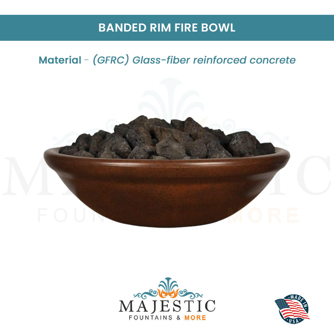 Banded Rim Fire Bowl in GFRC Concrete - Majestic Fountains and More