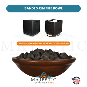 Banded Rim Fire Bowl in GFRC Concrete Propane Enclosure Kit - Majestic Fountains and More