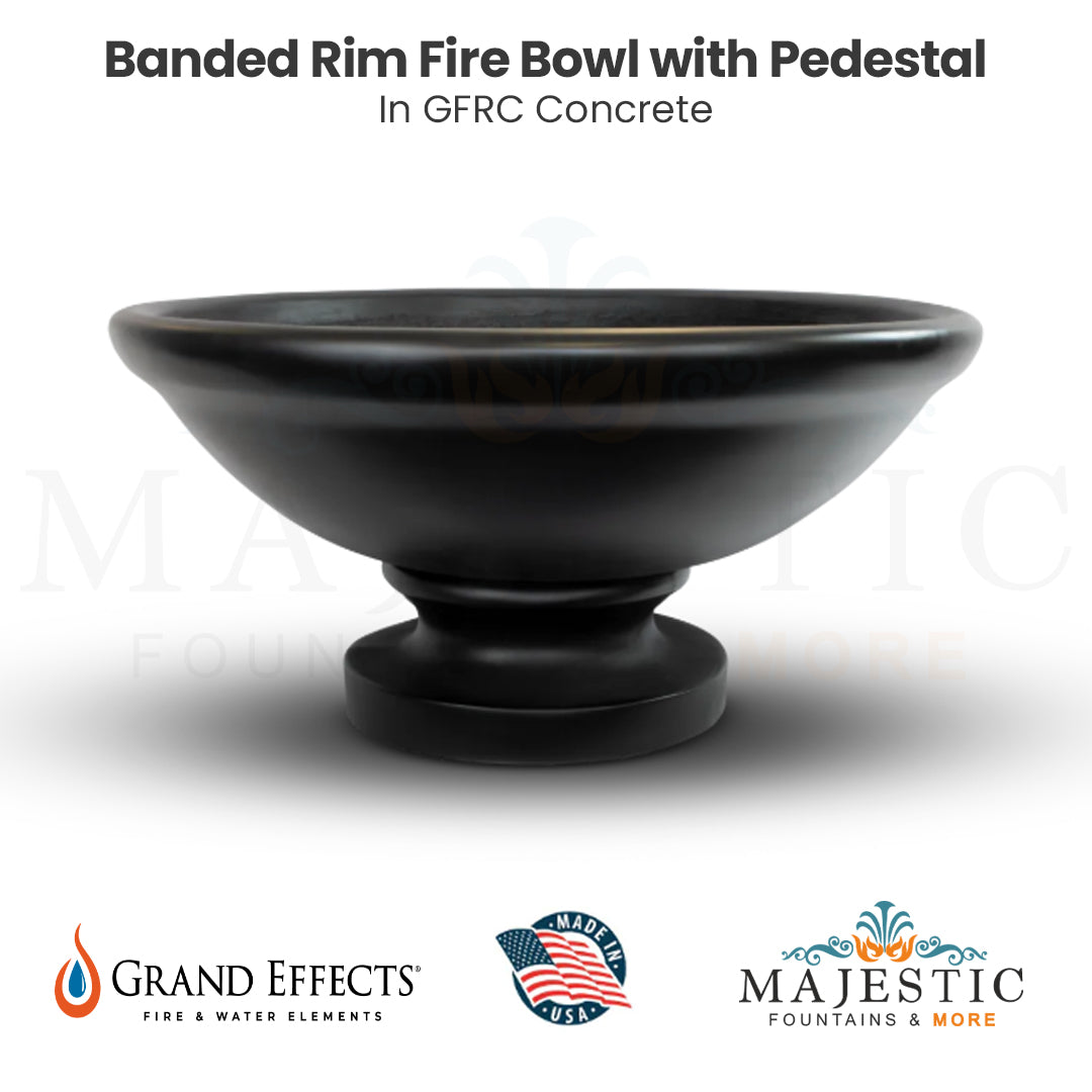 Banded Rim Fire Bowl with Pedestal in GFRC - Majestic Fountains
