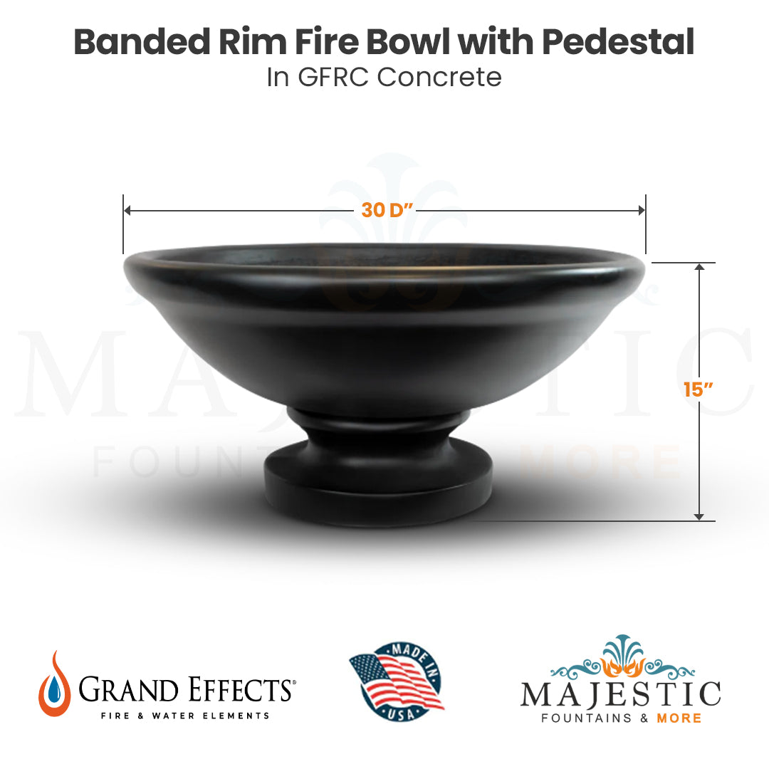 Banded Rim Fire Bowl with Pedestal in GFRC Size - Majestic Fountains