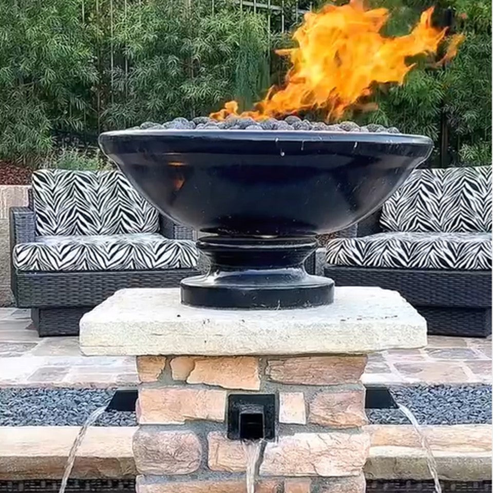 Banded Rim Fire Bowl with Pedestal in GFRC by Grand Effects - Majestic Fountains and More.