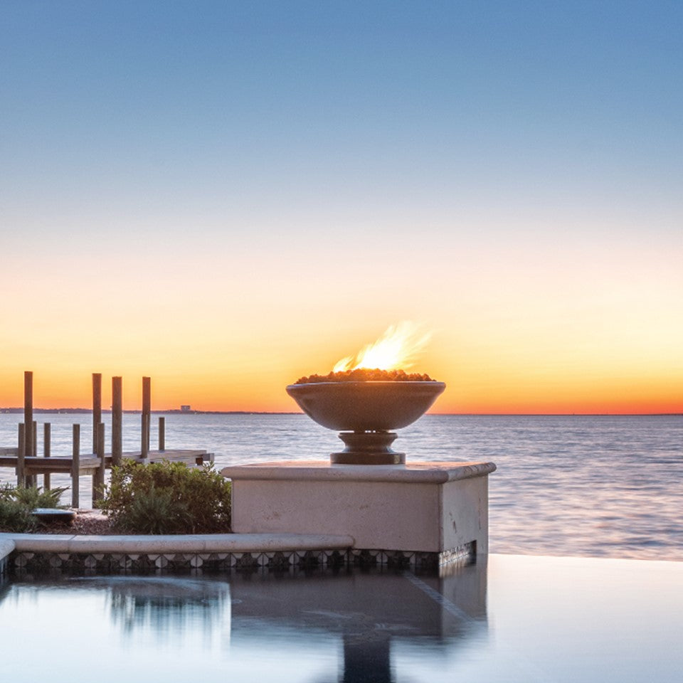 Banded Rim Fire Bowl with Pedestal in GFRC by Grand Effects - Majestic Fountains and More