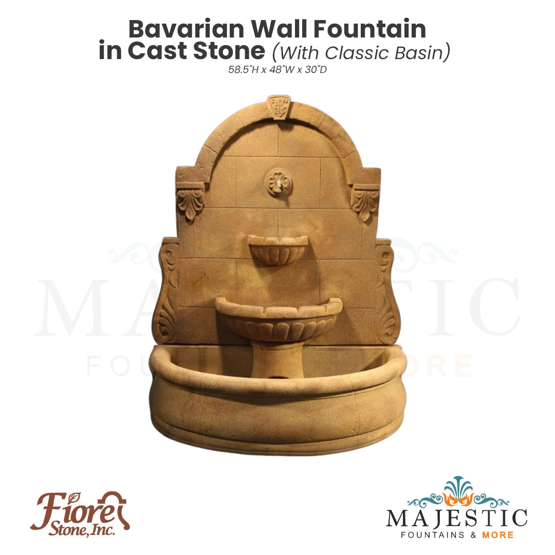 Bavarian Wall Fountain in Cast Stone  - Majestic Fountains
