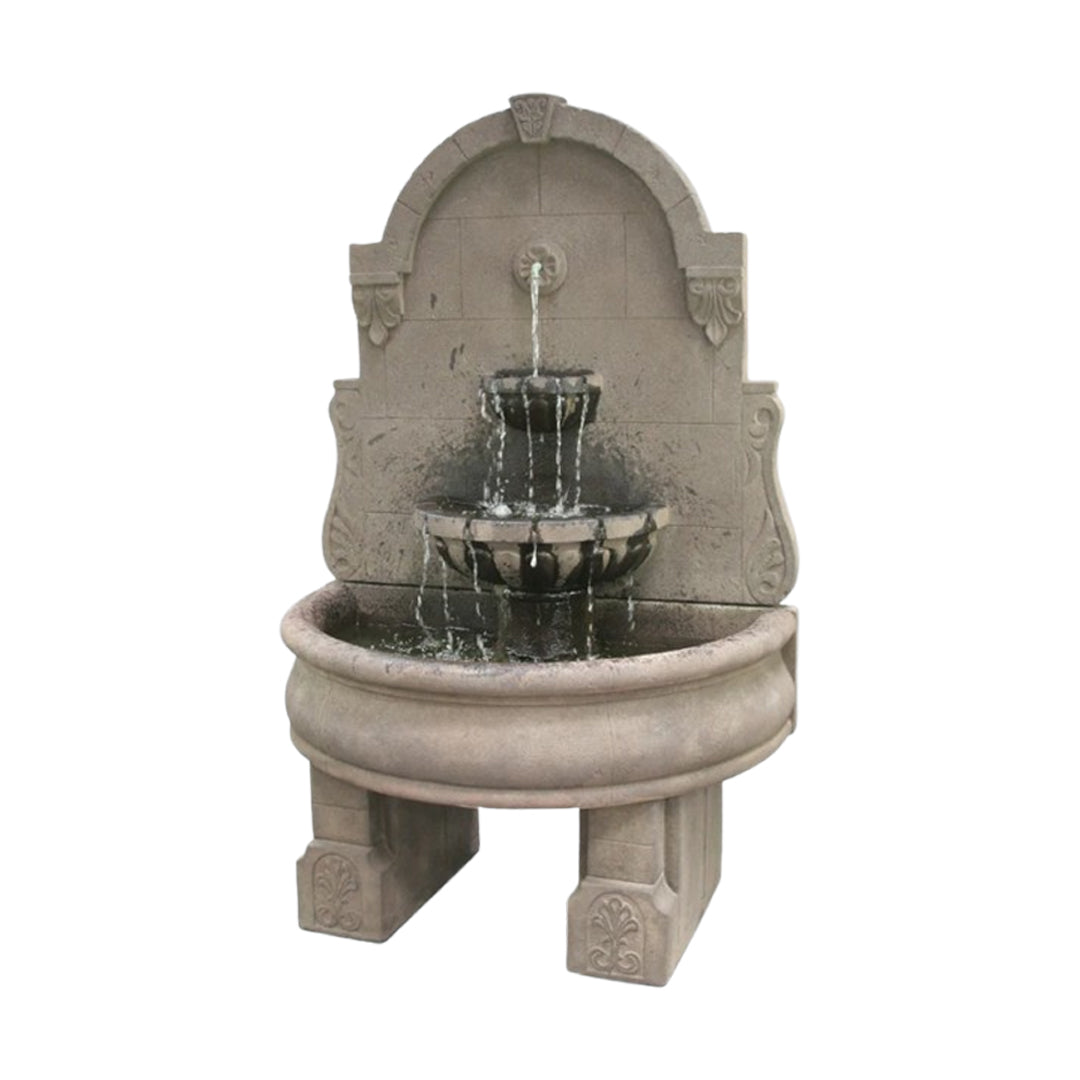 Bavarian Wall Fountain with Pedestal in Cast Stone - Fiore Stone LG139-FWL & LG139-FWDL - Majestic Fountains
