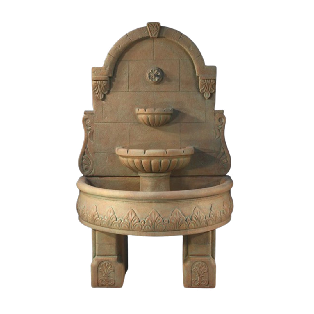 Bavarian Wall Fountain with Pedestal in Cast Stone - Fiore Stone LG139-FWL & LG139-FWDL - Majestic Fountains