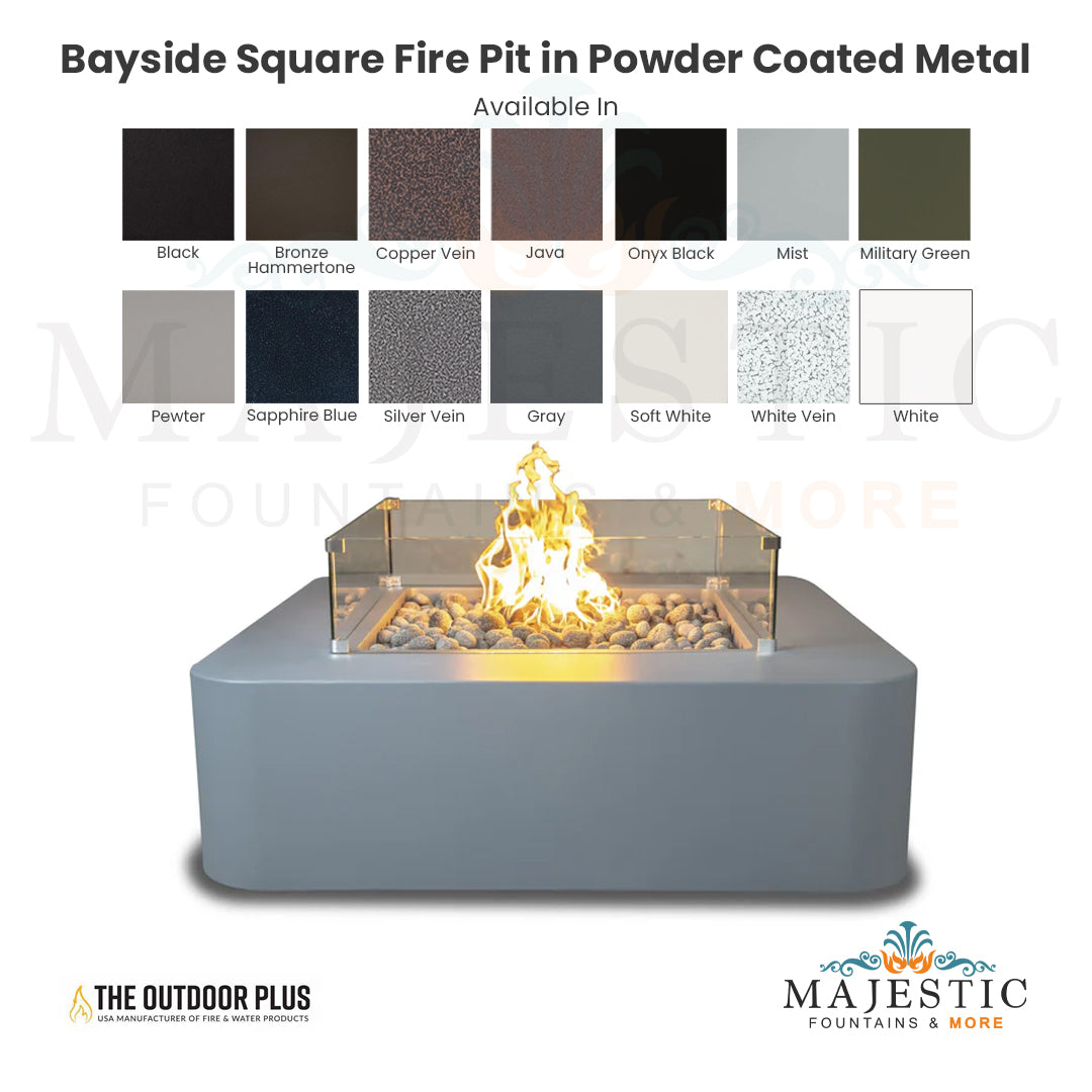 Bayside Square Fire Pit in Powder Coated Metal - Majestic Fountains and More