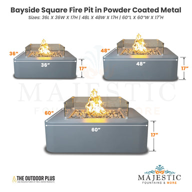 Bayside Square Fire Pit in Powder Coated Metal - Majestic Fountains and More