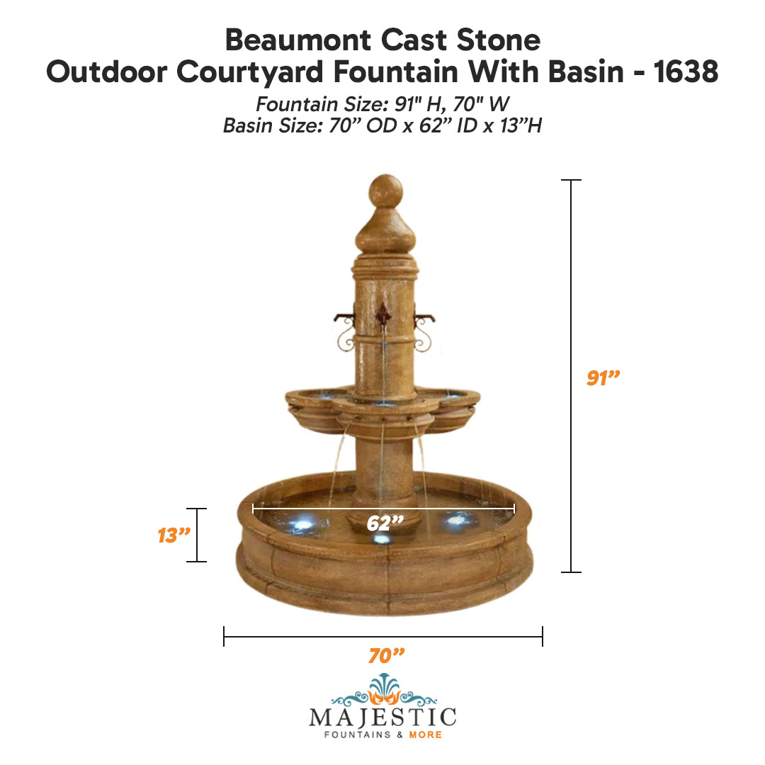Beaumont Cast Stone Outdoor Courtyard Fountain With Basin - 1638 - Majestic Fountains