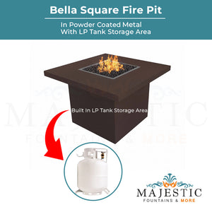 Bella Square Fire Pit in Powder Coated Metal - Majestic Fountains