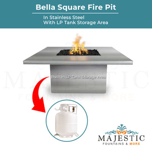 Bella Square Fire Pit in Stainless Steel - Majestic Fountains