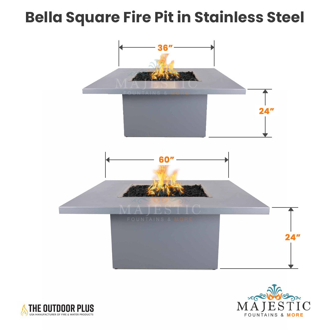 Plus Bella Square Fire Pit in Stainless Steel -  Majestic Fountains