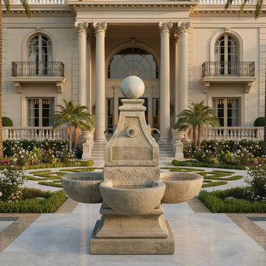 Bellagio Concrete Outdoor Garden Fountain with Bronze Spouts - 1053 - Majestic Fountains