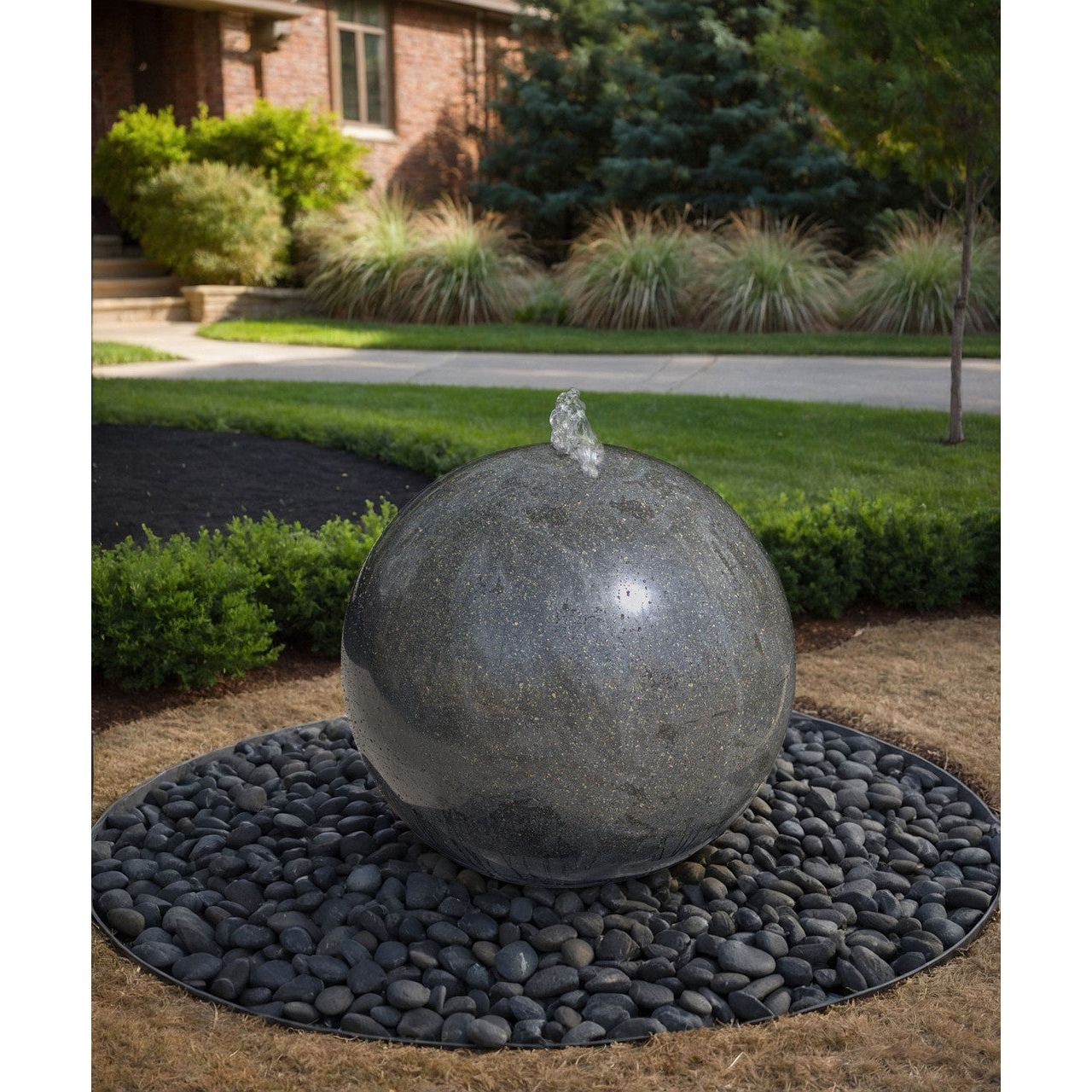 30" Black Granite Sphere Fountain - Complete Fountain Kit - Majestic