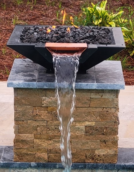 TessaRai Square Fire & Water Bowl in GFRC Concrete - Majestic Fountains