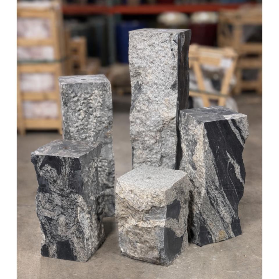 Black Flower Granite Five Peak Fountain - Complete Fountain Kit