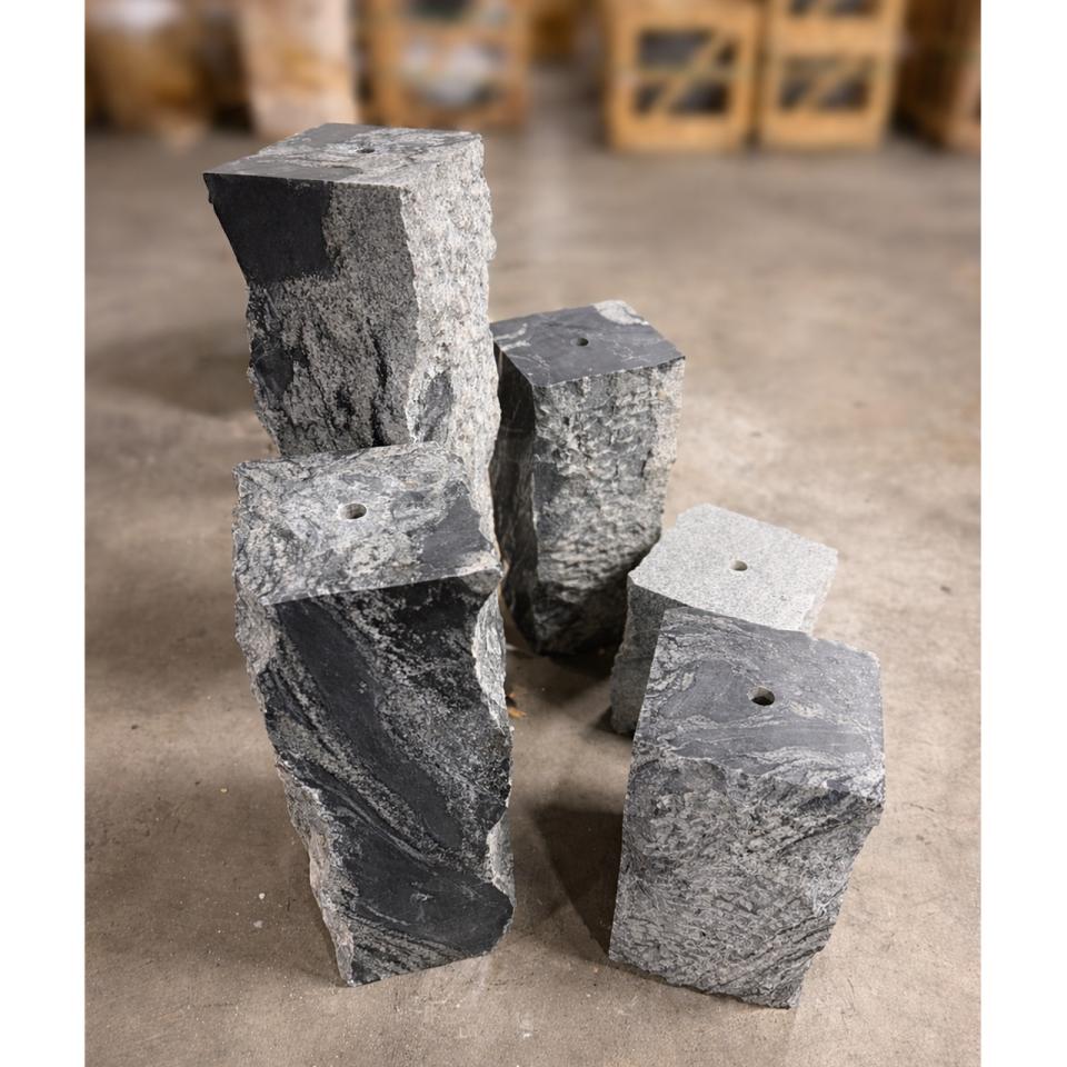 Black Flower Granite Five Peak Fountain - Complete Fountain Kit