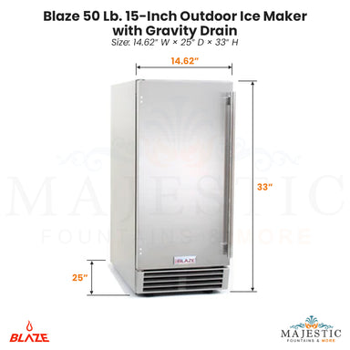 Blaze 50 Lb. 15-Inch Outdoor Ice Maker with Gravity Drain - Majestic Fountains
