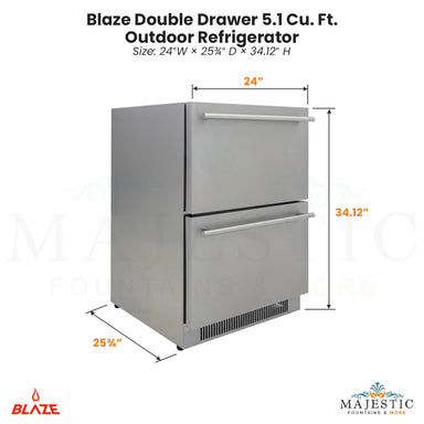 Blaze Double Drawer 5.1 Cu. Ft. Outdoor Refrigerator - Majestic Fountains