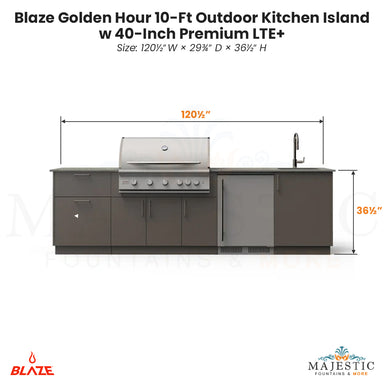 Blaze Golden Hour 10-Ft Outdoor Kitchen Island w 40-Inch Premium LTE+ - Majestic Fountains