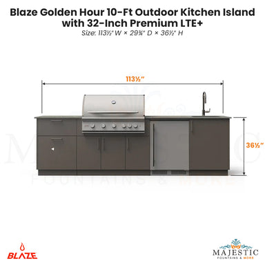 Blaze Golden Hour 10-Ft Outdoor Kitchen Island with 32-Inch Premium LTE+ - Majestic Fountains
