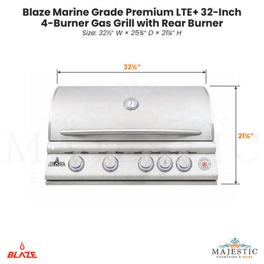 Blaze Marine Grade Premium LTE+ 32-Inch 4-Burner Gas Grill with Rear Burner - Majestic Fountains