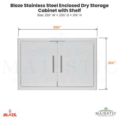 Blaze Stainless Steel Enclosed Dry Storage Cabinet with Shelf - Majestic Fountains