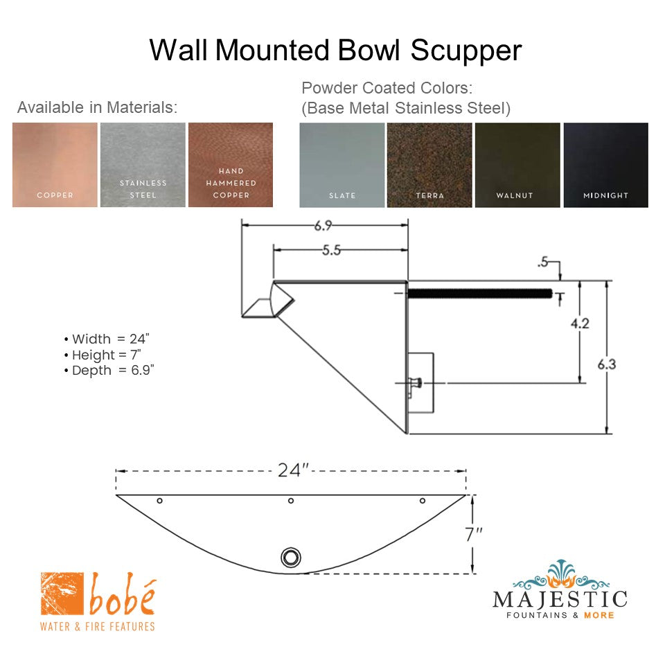Bobe - Wall Mounted Bowl Scupper - Majestic Fountains and More