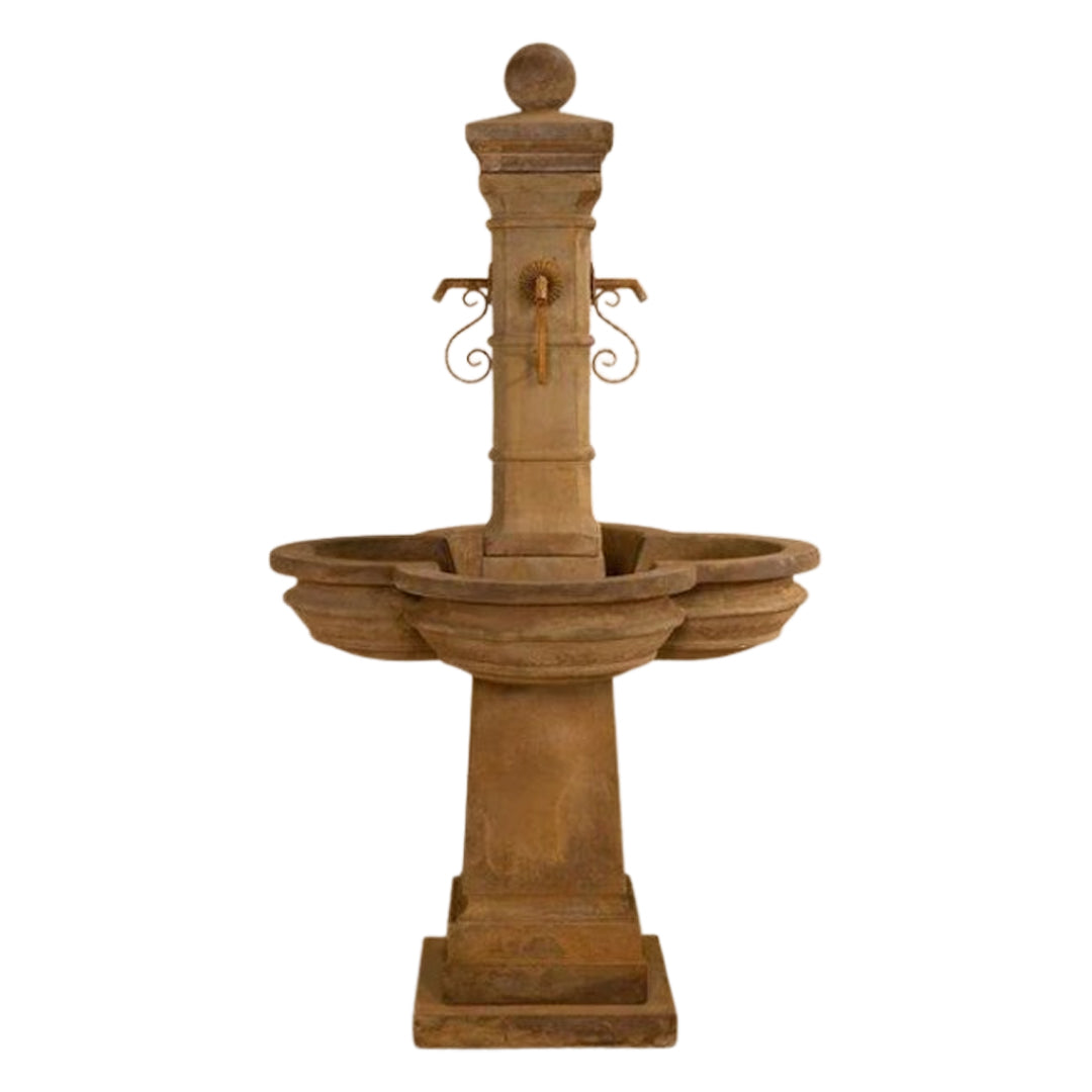Bourdoux Cast Stone Outdoor Garden Fountain - Rustic Iron , Bronze or Concrete Spouts - 1594 - Majestic Fountains