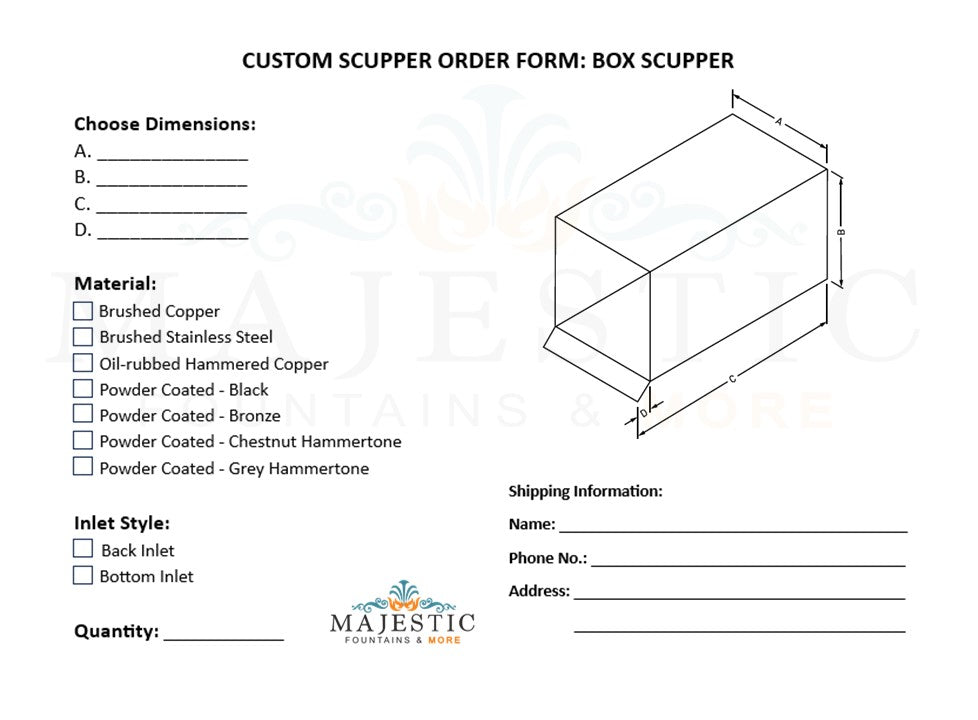 Box Scupper - Custom Order - Majestic Fountains