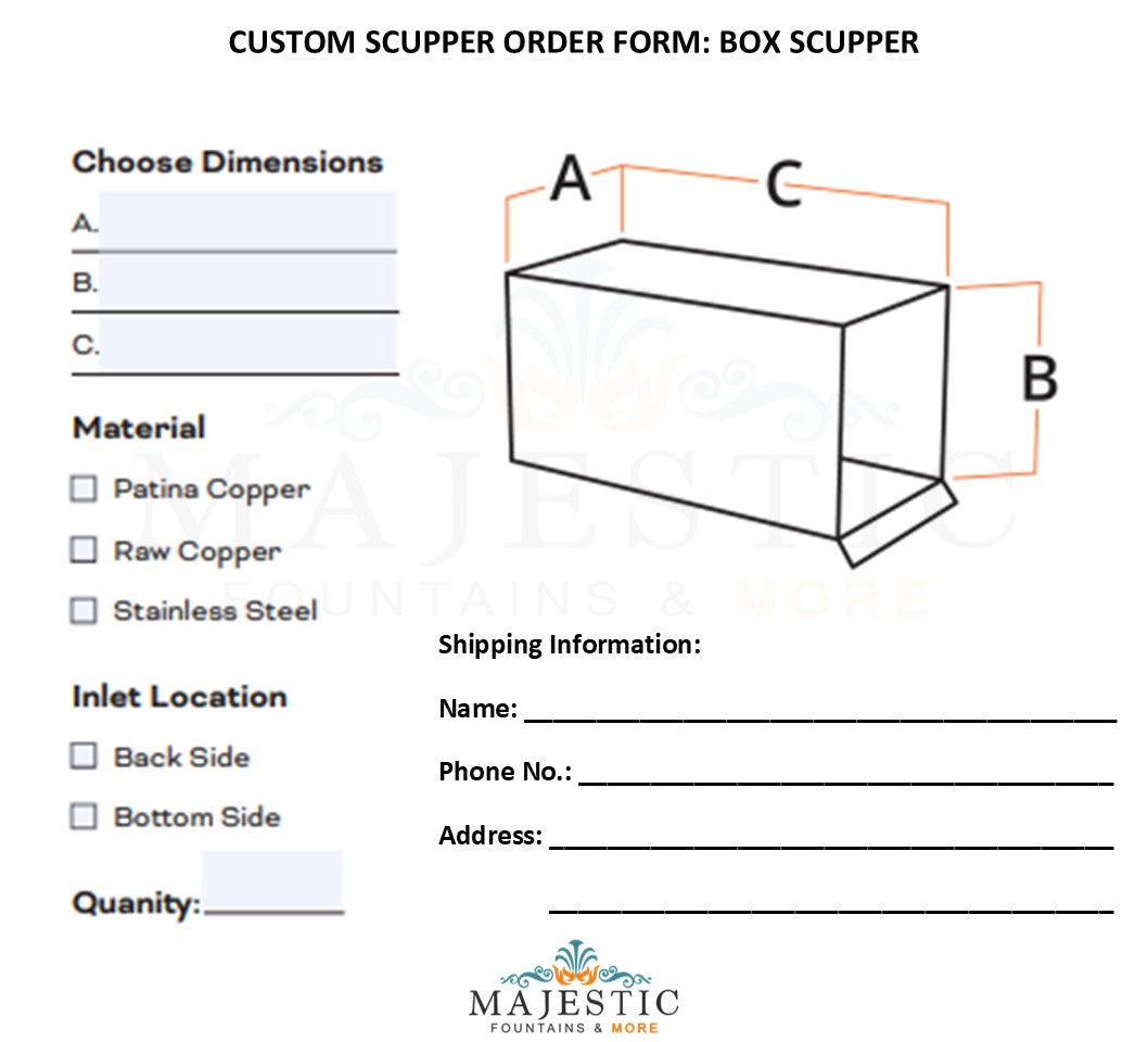 Box Scupper - Custom Scupper Form - Majestic Fountains and More