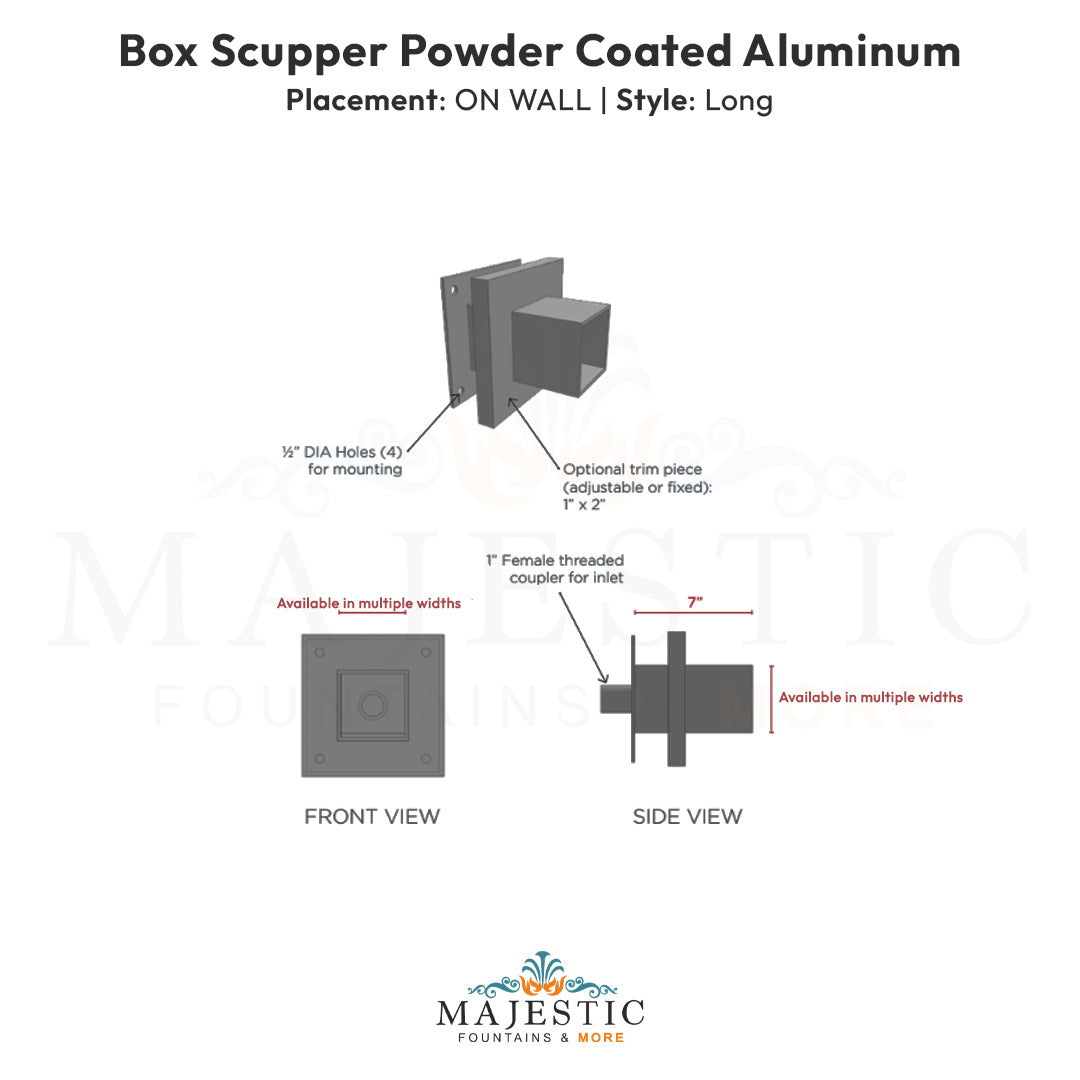 Box Scupper On Wall Long - Majestic Fountains