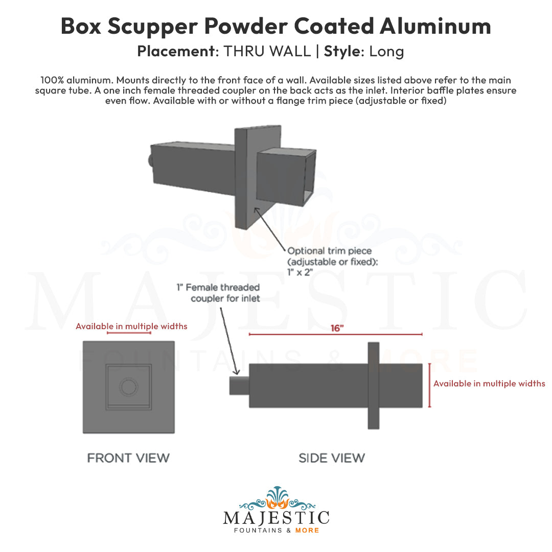 Box Scupper Thru Wall Long - Majestic Fountains
