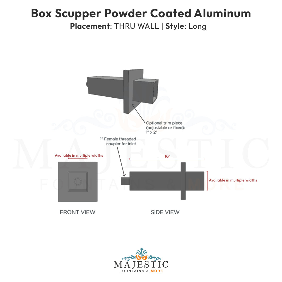 Box Scupper Thru Wall Long - Majestic Fountains