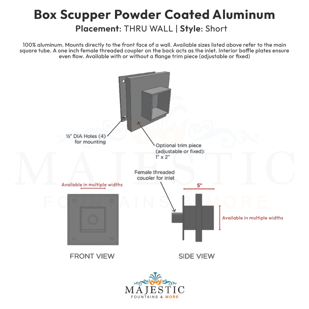 Box Scupper Thru Wall Short - Majestic Fountains