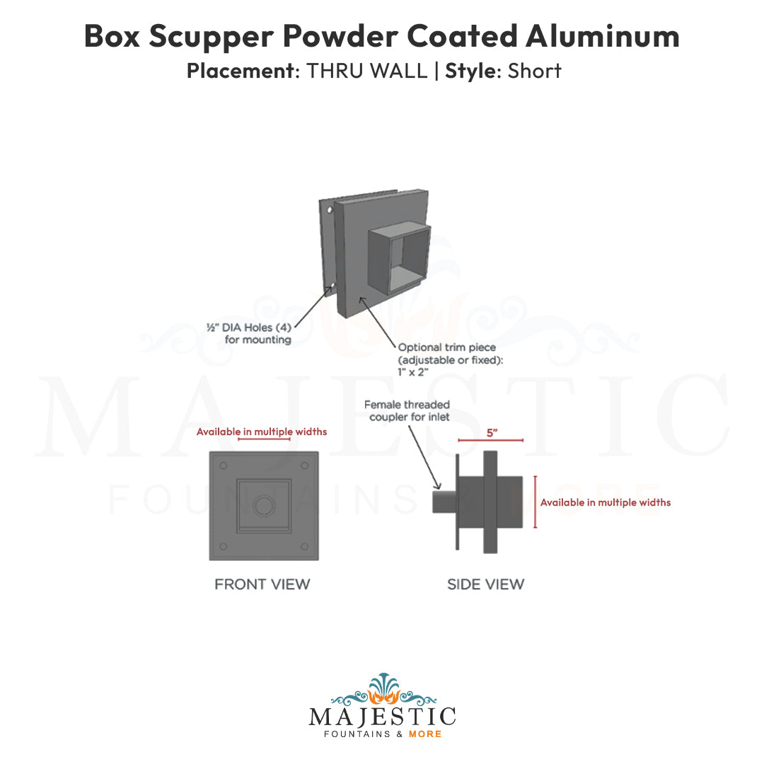 Box Scupper Thru Wall Short - Majestic Fountains